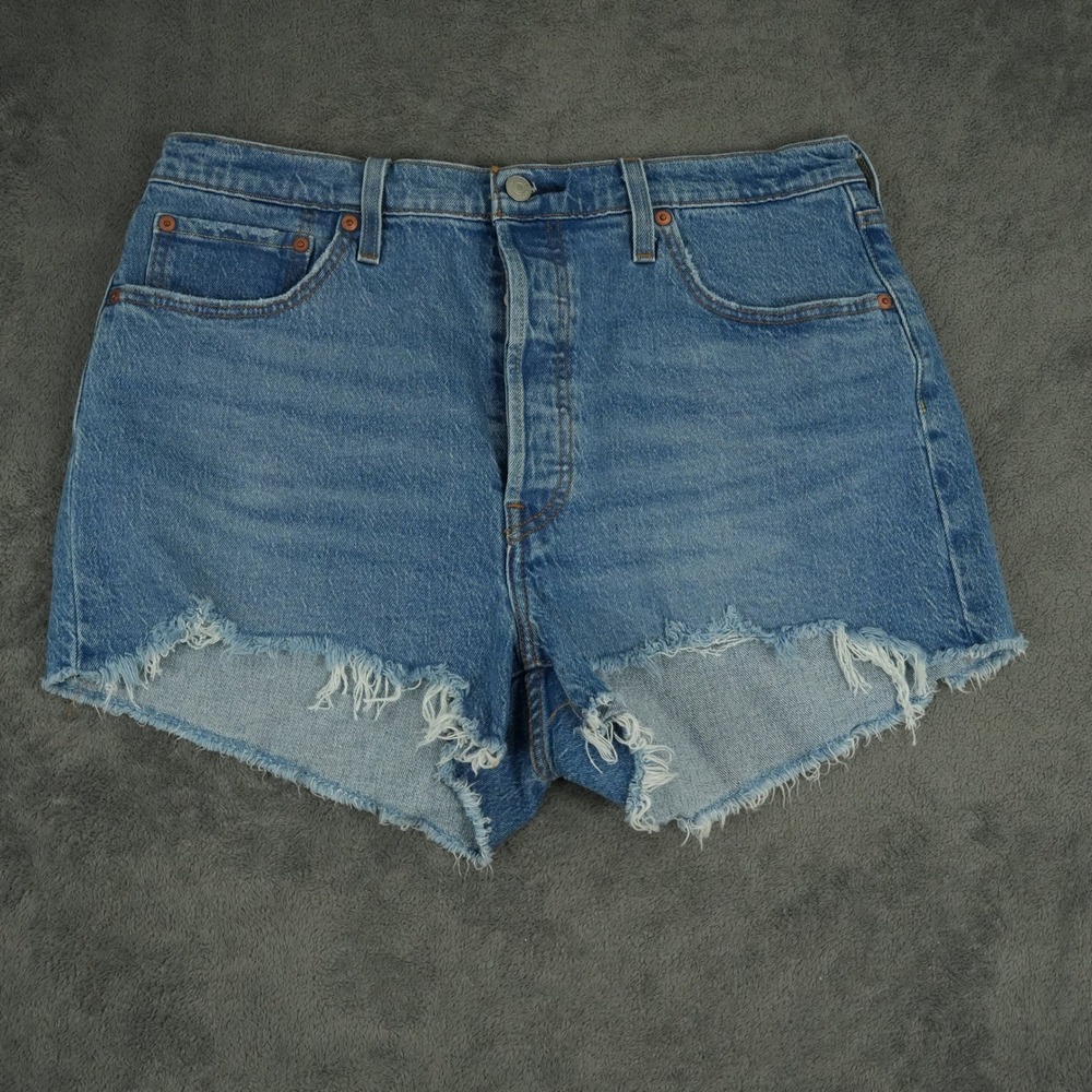 Levi's 501 Button Fly Jean Shorts Womens 34 Blue Cut Off Frayed Hem Denim